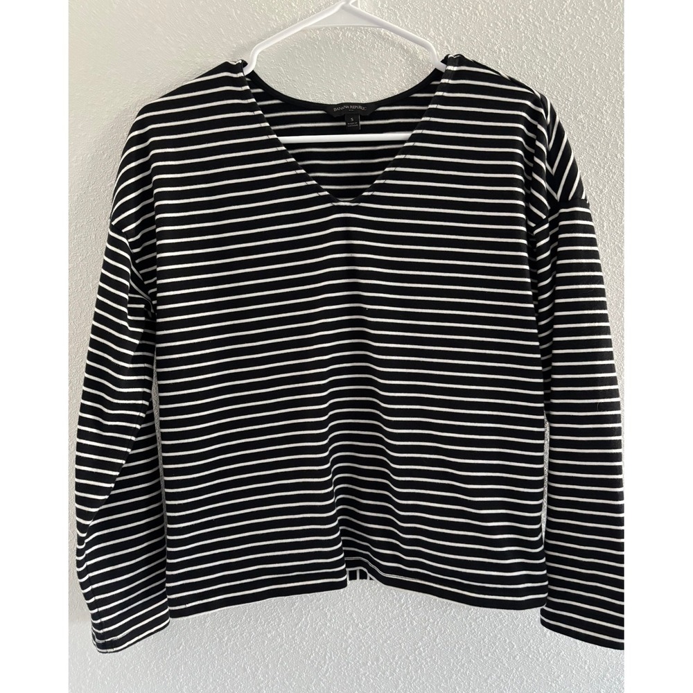 Banana Republic Shirt Womens Small Black White Striped Capsule Minimalist Luxury
